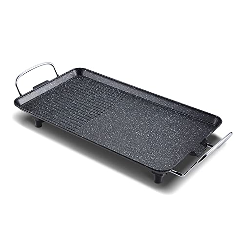 barbacoa de pie Parrilla interior sin humo eléctrico con superficie de cocción antiadherente y perilla de temperatura ajustable □ Bandeja de barbacoa multifuncional, 1355W, negro Barbacoa Plegable