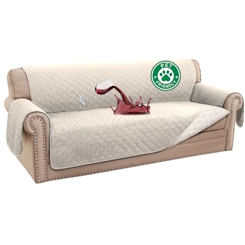 Turquoize 100% Waterproof Sofa Covers Couch Cover Sofa Cover for Dogs Couch Protector Triple Non-Slip Sofa Slipcover for 3 Cushion Couch Furniture Protector for Pets, Kids,Dog (Sofa 70″, Ivory)