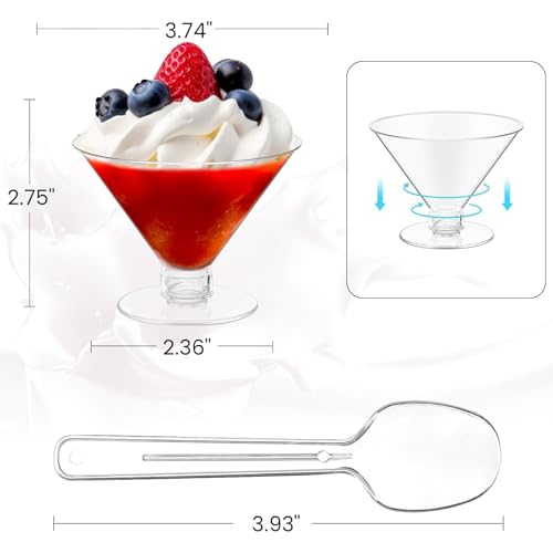 Calbode 80 Pack Plastic Martini Glasses With Spoons, 5 Oz Disposable Cocktail Glasses Dessert Plastic Shot Glasses For Desserts thumb #1