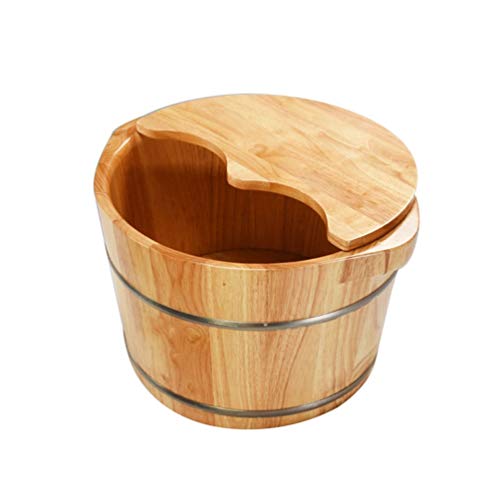 Tina de madera para pies con tapa de roble sólido