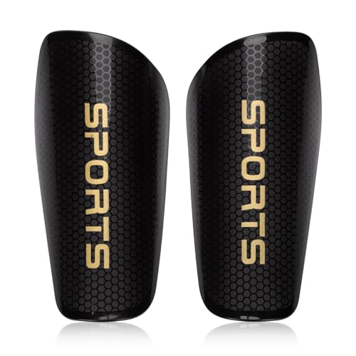 deegbbyi Espinilleras, Ligera Espinilleras de Fútbol, Super Resistentes a Los Impactos, Equipo de Protección de Fútbol para Las Piernas, para Niño Protección Total (Negro)