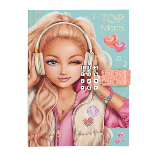 Depesche 14157 TOPModel Music - Tagebuch mit Zahlen-Code und Sound in Pink Apricot und Türkis mit Model Motiv inkl. 80 fein linierten und bunt illustrierten Seiten