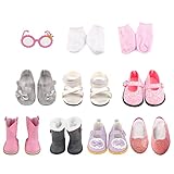 MSYO Doll Shoes for 18 Inches Dolls, 19 Pcs 18 Inches Doll Accessories Include 7 Pairs of Cute Shoes, 2 Pairs of Socks, Glasses, Doll Gray Snow Boots, Pink Boots, Sandals, Sequin Shoes, Bow Shoes