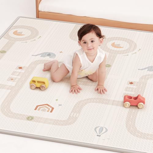 BG-BABYGO Baby Play Mats for Floor Play - 120x120x1CM Waterproof and Soft Padded Play Matt for Toddlers - Reversible Foldable Tummy Time - Design for Crawling Learning and Development with Travel Bag