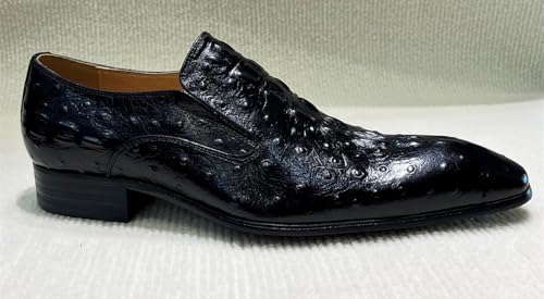 Santimon Men's Genuine Leather Slip-On Dress Penny Loafers, Fashion Ostrich-Embossed Shoes for Busienss & Wedding2