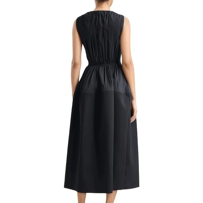 Foreign Trade Women's Clothing Slimming Dress Black V Neck Long Skirt for Casual Outings4