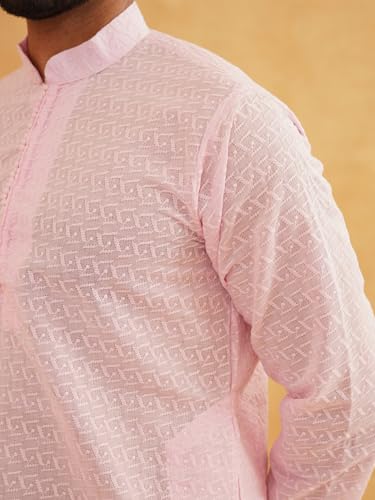 Image of SOJANYA (Since 1958 Men's Cotton Long Kurta with Geometric Embroidery - Straight Fit Diwali Festival Ethnic Outfit
