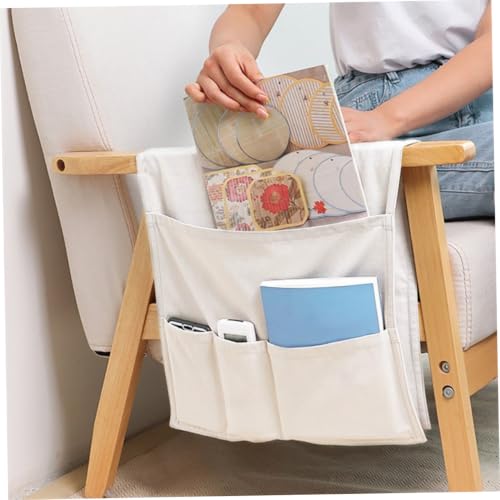 Bolsa de almacenamiento colgante de lino con multi-bolsillos para el reposabrazos del sofá 6