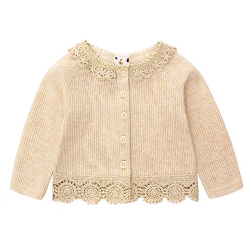famuka Baby Girl Lace Cardigan Toddler Spring Autumn Knitted Sweater Button Up