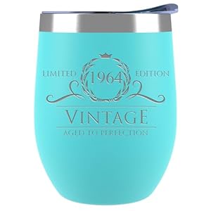 Sodilly 60th Birthday Gifts for Women Men – 1964, 12 oz Stemless Wine Tumbler Mint – 60th Birthday Decorations – Wine Accessories Gifts for Wine Lovers – Birthday Glasses Gifts for 60 Year Old Woman