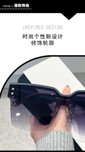 Half Frame Sunglasses, Fashion Trend Sunglasses Personality Plain Women Sunglasses-Gray Frame Gradient Blue2