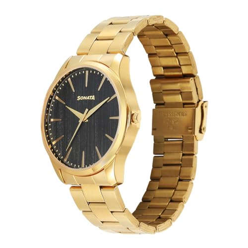 Image of Sonata Traditional Essentials Quartz Black Round Dial Men's Watch | Analog Watch | Watches for Men Analog - 77163YM06W