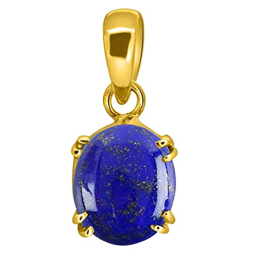 INDIA MADE 7,55 Gold plattiert Ratti Lapis Lazuli Anhänger Natürliche Lajwart Halskette für Damen und Herren 25750 Silber Synthetischer Saphir Silber Saphir geschaffen, Silber, Erstellter Saphir