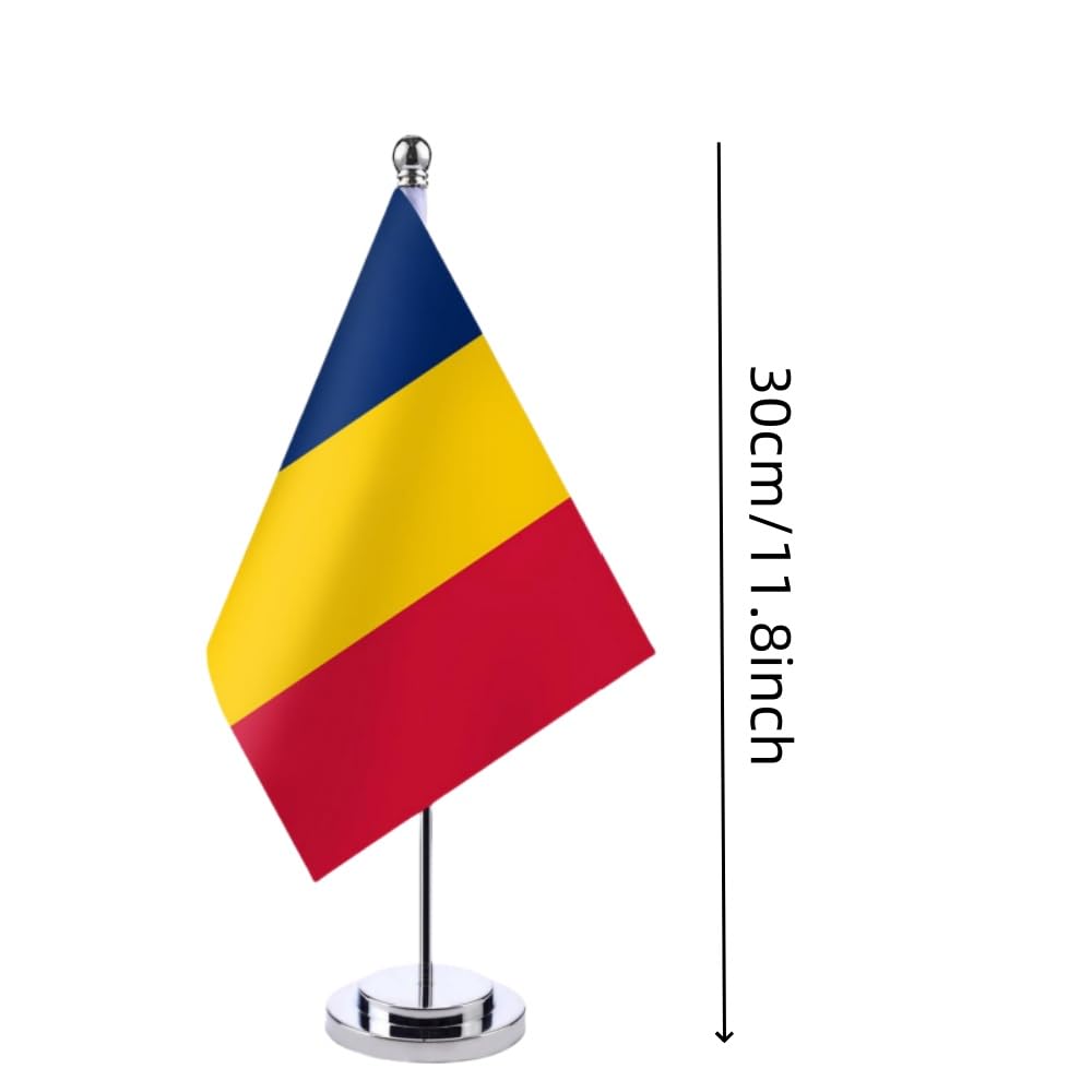 Romania Table Flag Romanian Desktop Flag Stainless Steel Stand Base Veterans Office Home International Conference England Theme Party Holiday Decoration Desk Conference Table Decoration - Image 3