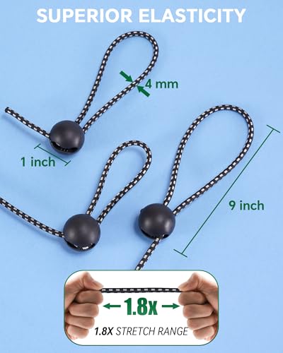 Image of 9 Inch Adjustable Ball Bungee Cords, Easy to Adjust from 1 inch to 9 inch, 40 PCS Ball Tie Downs with UV-Resistance & Superior Elasticity, Great for Tarp, Tent, Pole, Cargo, Holding Wire and Hose, etc