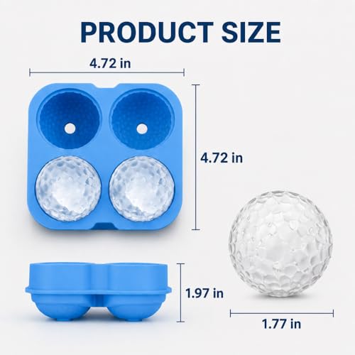 Molde de hielo golf esfera silicona 4 cavidades con tapa miniatura 5