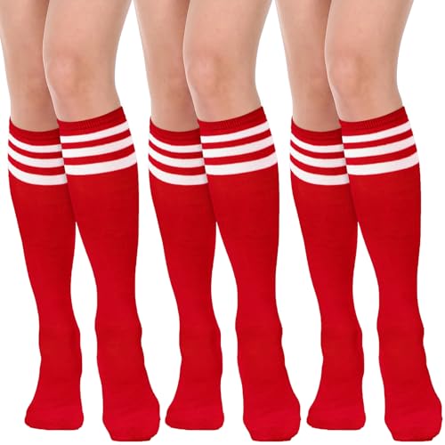 Image of DRESHOW 3 Pairs Cotton Knee High Socks for Women Solid Knit Knee Long Stocking Leg Warmer All Season Gift