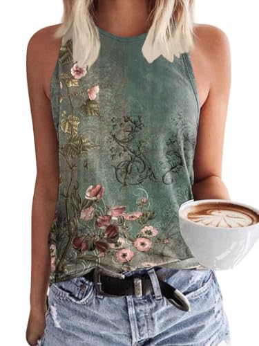 VEUNCOS Tank Tops Damen Loose Fit Leicht Basic Shirt Rundhals Blumenmuster...