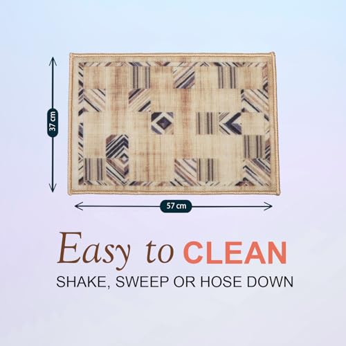 Image of HUES & SHADES Coir Door Mat for Outdoor Entrance - [37 x 57 cm] | Natural Coconut Fiber Brush Mat for Shoes Cleaning, Heavy Duty Non-Slip Doormat for Front Porch, Patio, Entryway (Earthy Patchwork)