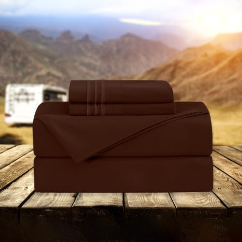Image of Elegant Comfort Luxury 1500 Premium Hotel Quality Microfiber 4-Piece Sheet Set - Wrinkle Resistant, All Around Elastic Fitted Sheet, Deep Pocket up to 16 inch, RV Short Queen, Brown