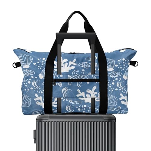 Jolamirel Coral Fish Travel Duffel Tote Bag Shell Foldable Carry On for Women, Ocean Creature Lightweight Hospital Bags for Labor and Delivery
