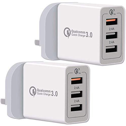 YooGoal - Cargador rápido de pared USB de 3 puertos 30 W, adaptador de corriente compatible con iPhone 11 Pro XS Max XR X iPad Air Mini Galaxy S10 Note9 y más smartphones (2 unidades)