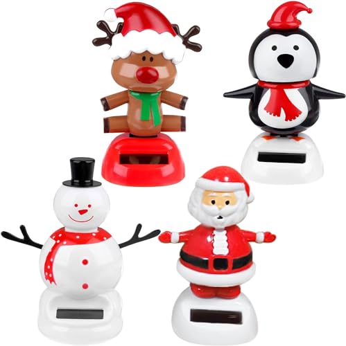 Rusuanjun UIUQWEOIH23 4 Pack Christmas Solar Powered Dancing Toys Car Shaking Head Dancer Doll Elk Santa Snowman Penguin Swing Figurines Car Windowsill Decor Christmas Toys Gift