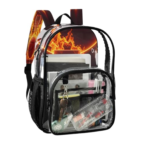 Basketball Fire Court Ball Clear Backpack Heavy Duty See Through Transparent PVC BookBag for Kids Boy Girl School Work2