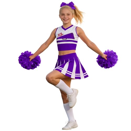 Generisch Élégant costume de pom-pom girl pour fille, idéal pour les spectacles de danse dans la cour et les fêtes d'enfants (violet, 7-9 ans)