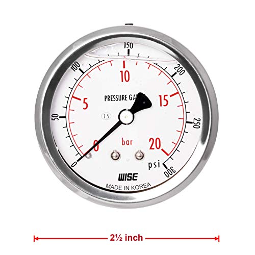 Wise General Service Pressure Gauge P254 63Mm(2") Dial, 1/4"Npt(M), Center Back Connection, Direct, 0~4Bar/0~60Psi (Liquid Filled Type), Made In Korea #TOP5