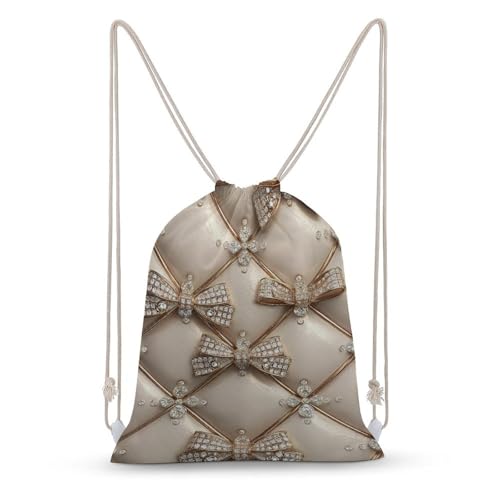 Jubonexis Mochila de lona acolchada de cuero con diamantes y lazos dorados, con cordón, ligera, para deportes, gimnasio, para hombres y mujeres