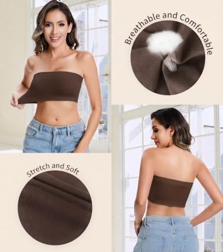 Image of Strapless Bras for Women Tube Tops for Women Bandeau Bra Crop Top Smooth Non-Padded