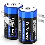 USB Rechargeable Lithium D Cell Batteries 2 Pack, LR20 Batteries D Size, 1.5V 7500mwh Type D Battery with Charging Cable