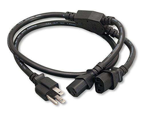 Cablelera AC Power Splitter Cable NEMA 5-15P 2X IEC-320-C13 SJT 6' AC Power Splitter Cord, Black (ZADA37MC-06)