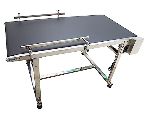 TECHTONGDA PVC Flat Conveyor Belt Systems Stainless Steel Frames Double Guardrails for Industrial Transport Conveyor Length 59inch Belt Width 31.5inch