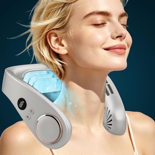 Image of FWV Portable Neck Fans with Cooling Plate, 5500mAh 3-24H Lasting, Whisper Quiet 30dB, USB-C Rechargeable Necklace Fan, LED for Battery&Speed, Personal Mini AC Device for Outdoors Walking Workout Gray