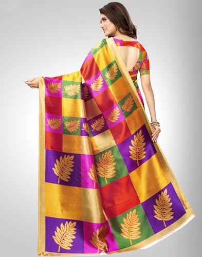Image of SIRIL Women's Printed Silk Saree with Zari Border & Tassels