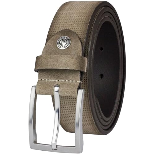 LINDENMANN Veloursledergürtel Herren 35 mm beige, Farbe/Color:beige, Size US/EU:Bundweite 100 cm Gesamtlänge 115 cm W 39.4 XL