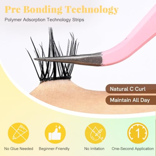 Image of MAYCREATE 104Pcs Self Adhesive Eyelashes Fake Eye Lashes for Women, Eyelash Lash Clusters, 2 Styles 10-13mm & 6-7mm Press On Self Stick Pre Glue Lashes Kit with Tweezer - Black