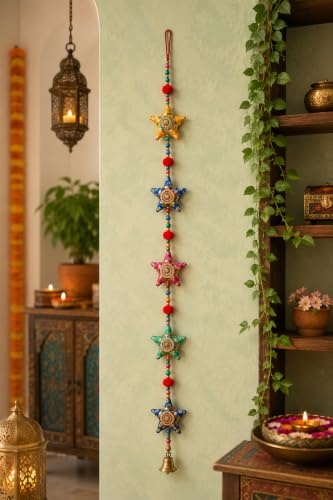 Image of Bindian Toran for Main Door, Decorative Door Thoranam Hanging, Diwali Decoration for Home Entrance, Wall Decor Hanging Ornament, Traditional Festive Welcome Decor for House, Pooja (Star Pack of 2)