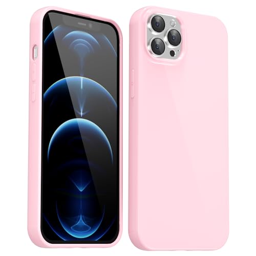 Svanove for iPhone 12 Pro Max Case Silicone Glossy Soft Rubber Gel Jelly Cute Protective Plastic Simple Plain Phone Case Cover for Women Girl Slim Thin Flexible Shockproof TPU Pink