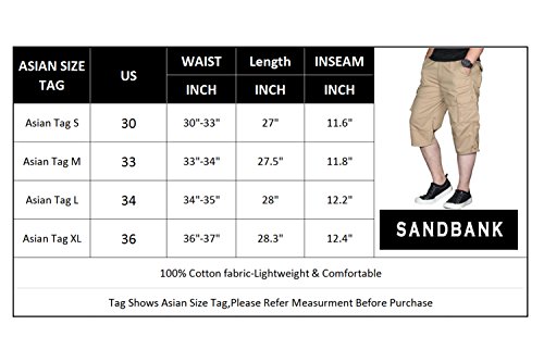 Sandbank Men’s Long Shorts Elastic Waist Cargo Shorts Below Knee Capri Pants 6 Pockets(Khaki, Waist:30-32 Inch) #TOP5