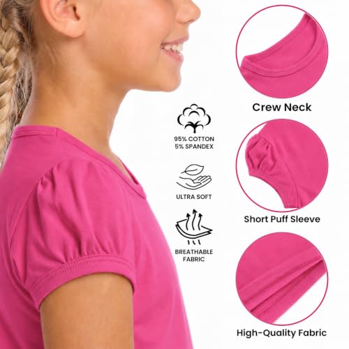 Image of Lilax Girls Short Puff Sleeve Cotton T-Shirt, Toddler & Little Girls Top | 95% Cotton Puff Sleeve Tee; Crewneck, Short Sleeve; Toddler & Girls Sizes 2T-12; for School, Play & Everyday; Machine Wash