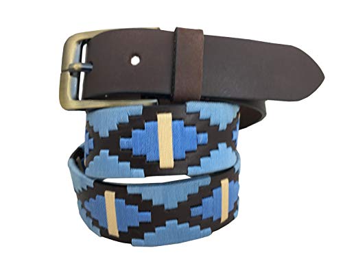 Carlos Diaz Cinturón Polo de Cuero Bordado Marrón Premium de Diseñador para Hombres Mujeres Unisex (80 cm/ 30-32 Inches)