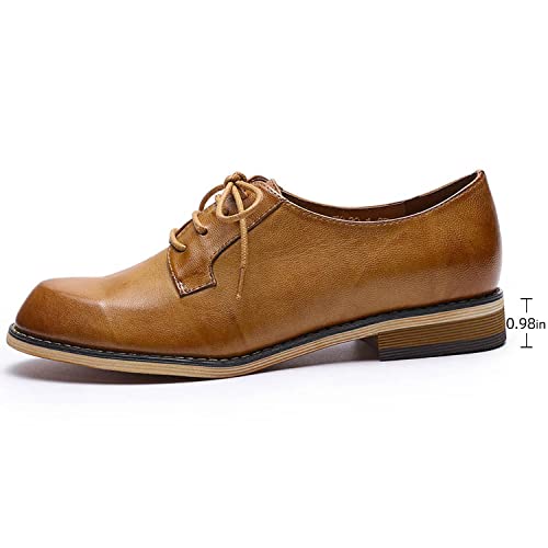 Mona Flying Women's Leather Lace-Up Dress Oxfords Derby Shoes For Women Ladies Brown #TOP1