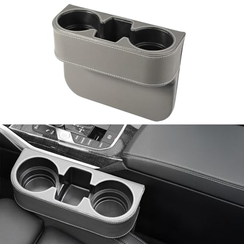 Car Cup Holder Expander & Seat Gap Filler - PU Leather Cover with Stitching Multifunctional Front Seat Organizer for Car Truck Van Holds Large Cups and Phones Prevent Dropping Items (1 Pack Gray)