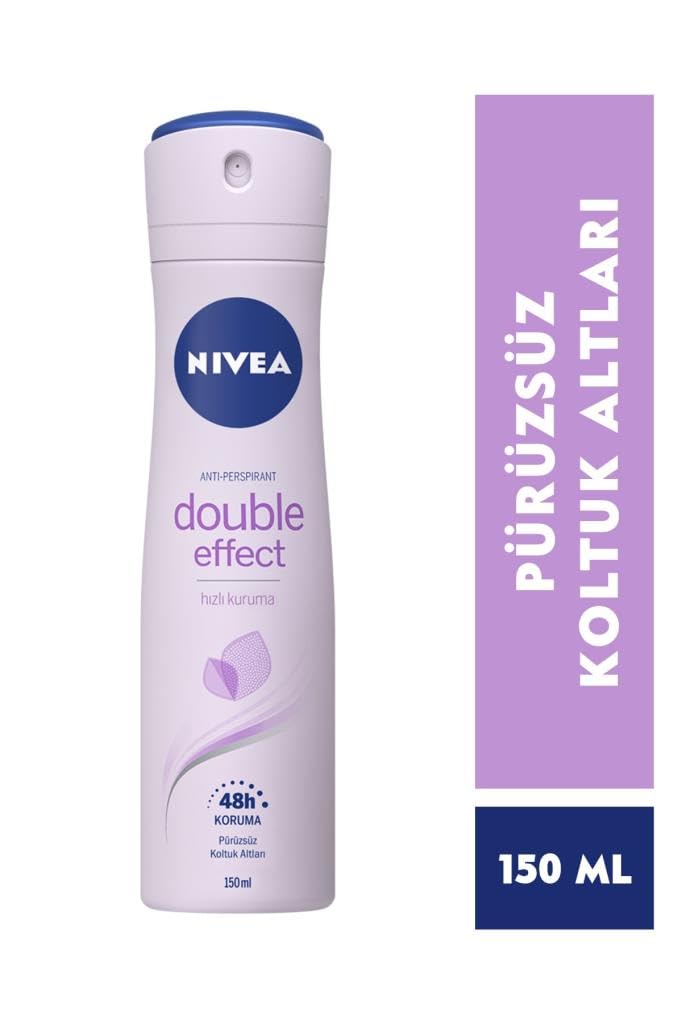 NIVEA Kadın Sprey Deodorant Double Effect 48 Saat Anti-perspirant Koruma 150ml x 2 Adet,Pürüzsüz Koltuk Altı