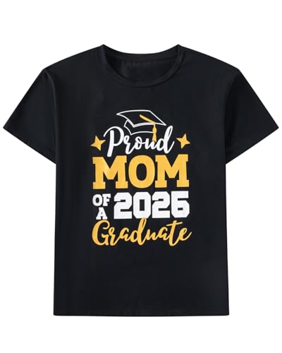 Proud Mom of a 2026 Graduate Class Senior Graduation Mother Shirt (XX-Large, Black-One)