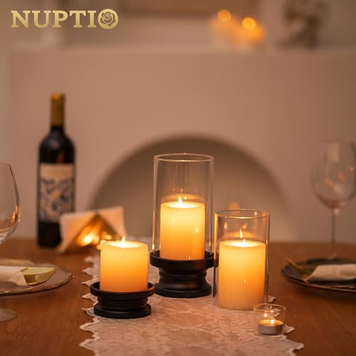 Nuptio Hurricane Candle Holder Black: Set Of 2 Candle Holders For Pillar Candles With Glass Cylinder thumb #1
