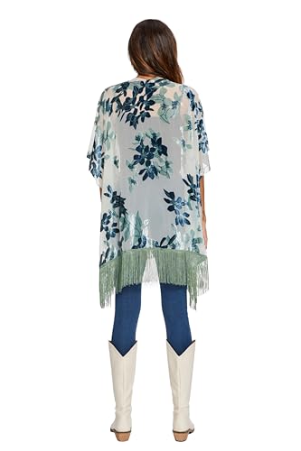 Image of MJ SERECA Women's Burnout Velvet Kimono Cardigan Cover Up with Tassel